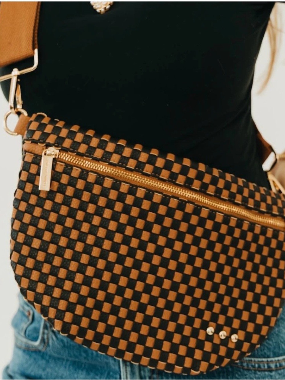 EUC Pretty Simple Woven Westlyn Bum Bag in Checkered Coffee